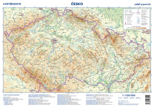 Česko - reliéf a povrch / administrativní mapa, 1 : 1 120 000