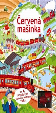 Červená mašinka se 4 propojenými drahami a modelem vlaku